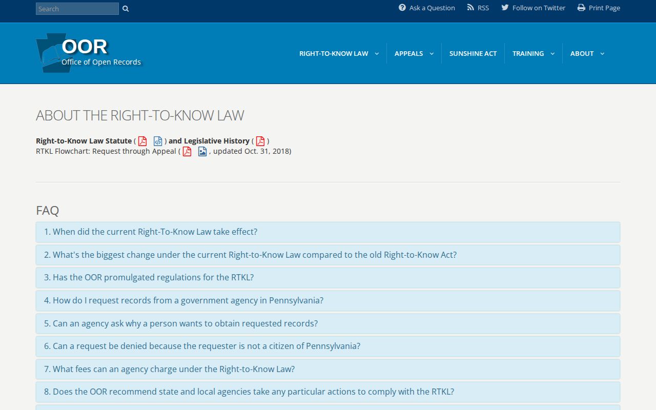 Pennsylvania Right-to-Know Law public-record overview